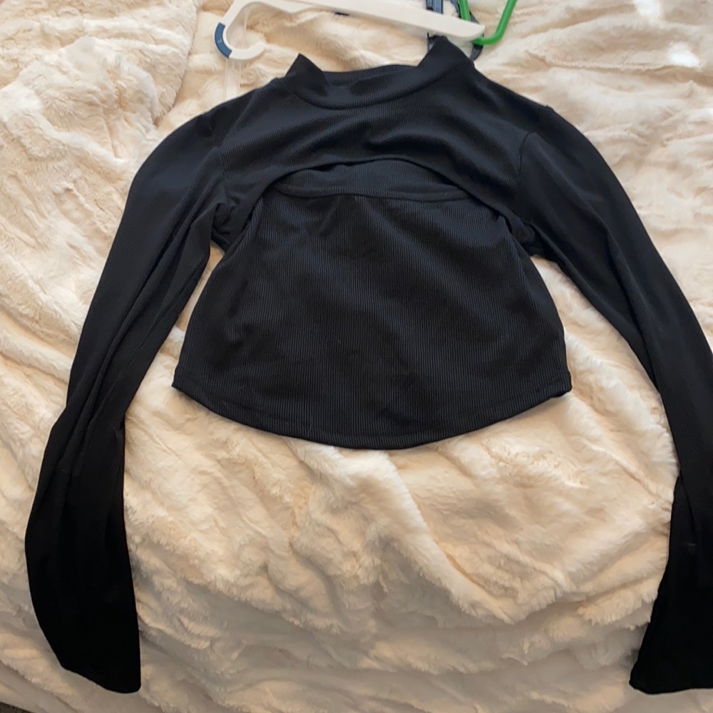 Shein long sleeve black top with cut opening